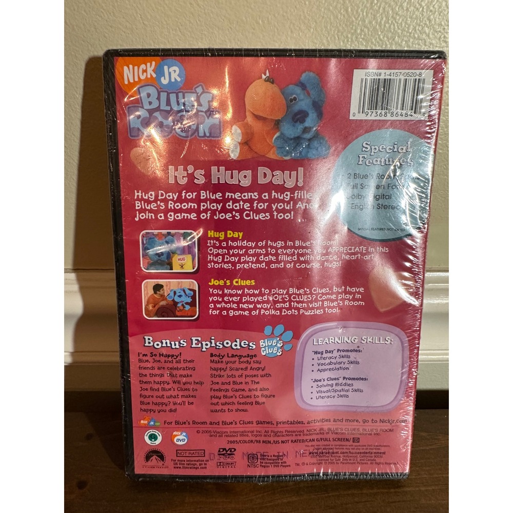 Nick Jr Blue's Room It's Hug Day! DVD 2005 Blues Clues 4 Episodes New Sealed - Picture 2 of 2
